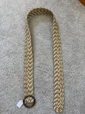 Anthropologie Braided Straw Belt in Beige and Cream with Round Buckle